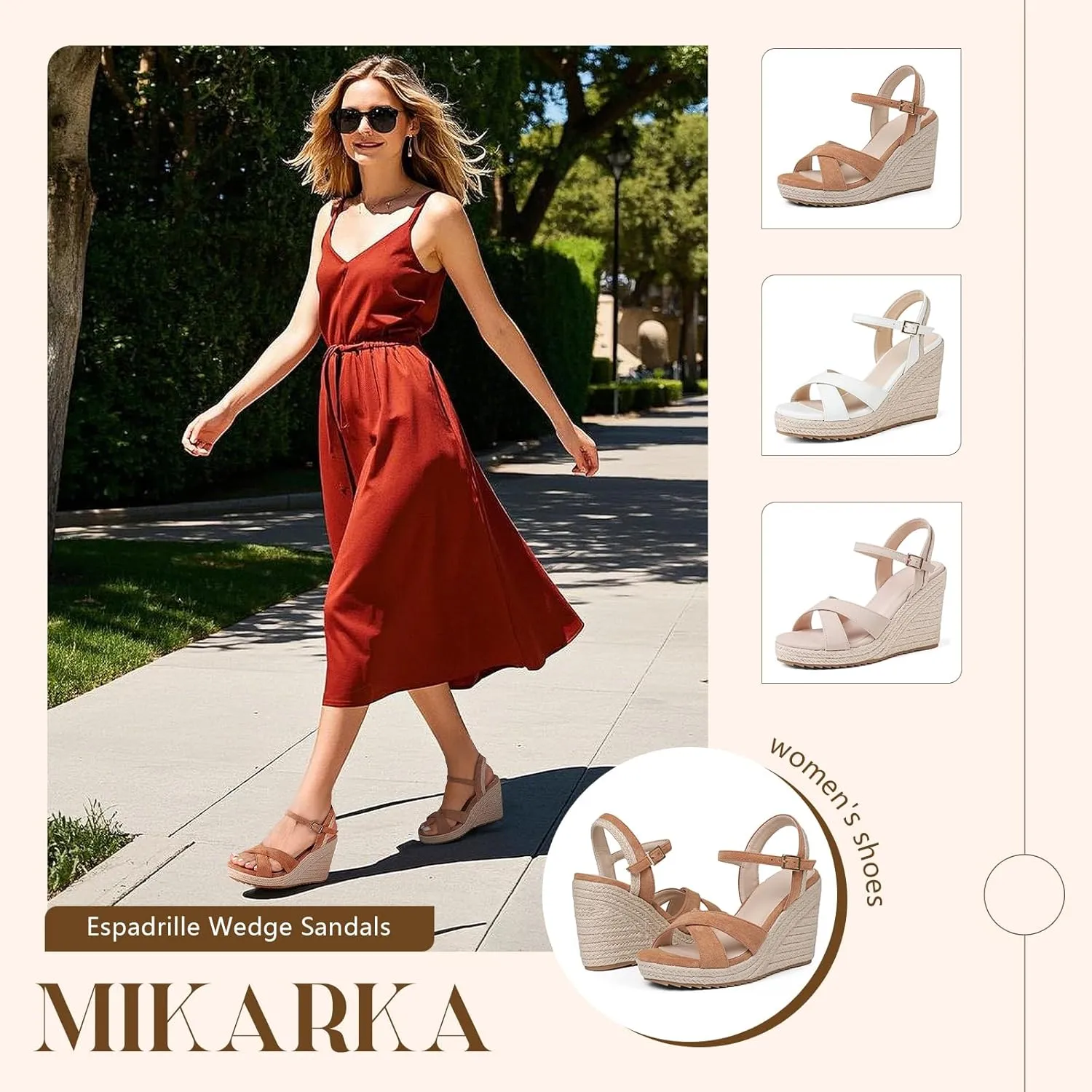 mikarka Women's Espadrille Wedge Sandals: Ankle Strap Platform Open Toe Wedges - Stylish High Heel Dressy Summer Wedges for Women, Inspired by Espadrilles
