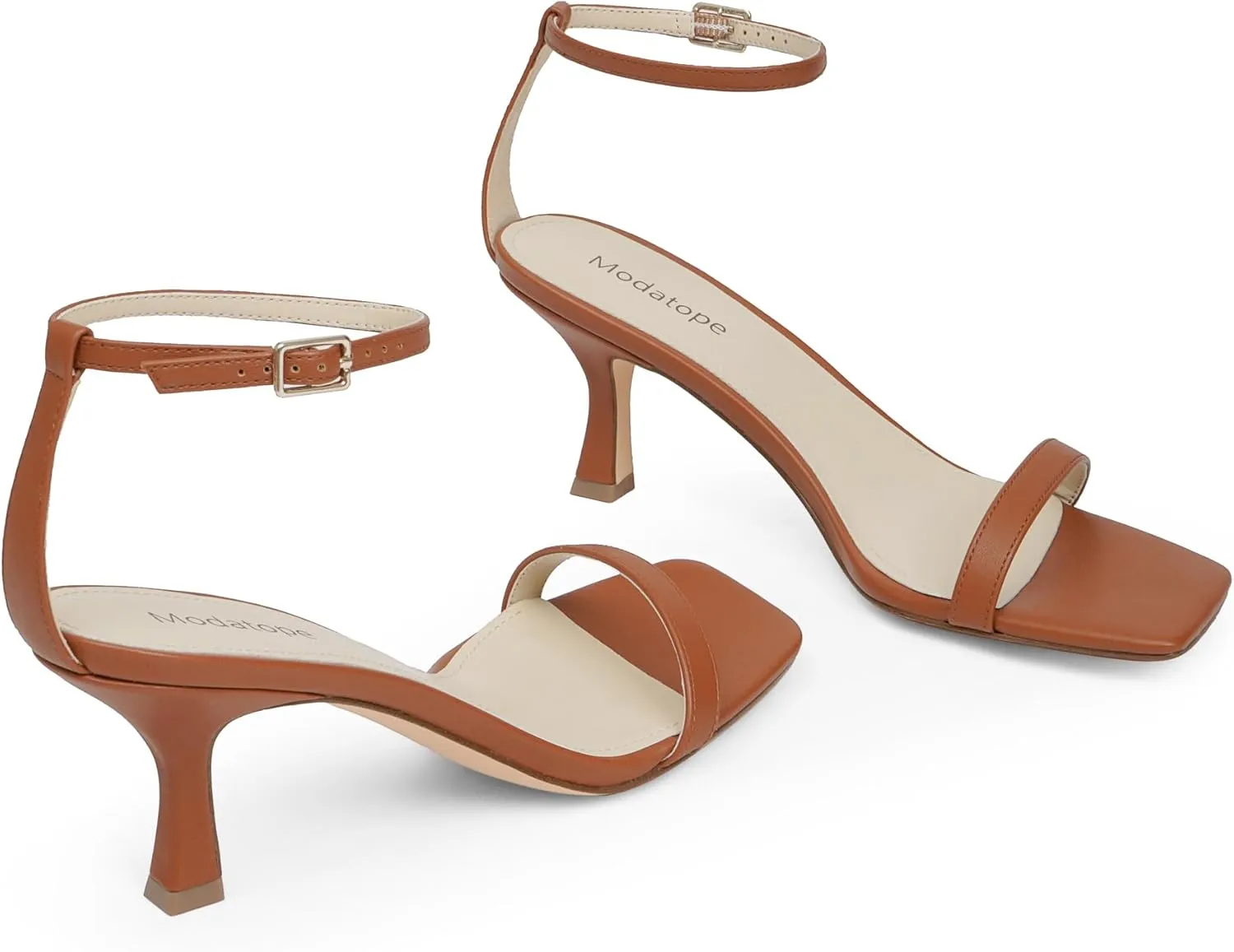 Modatope Womens Heeled Sandals Square Open Toe Kitten Heel Ankle Strap Heels for Women Daily Party Wedding Wear