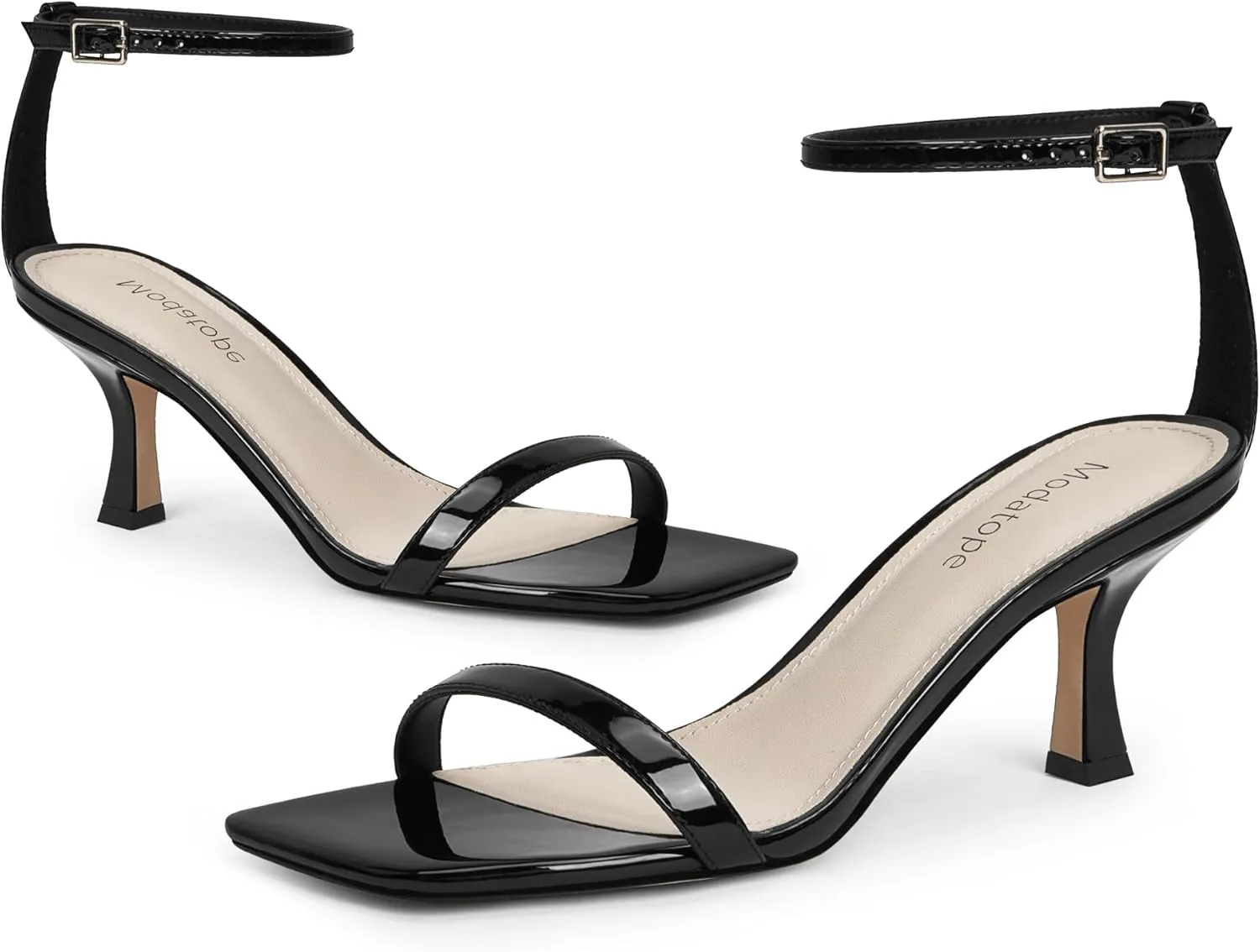 Modatope Womens Heeled Sandals Square Open Toe Kitten Heel Ankle Strap Heels for Women Daily Party Wedding Wear
