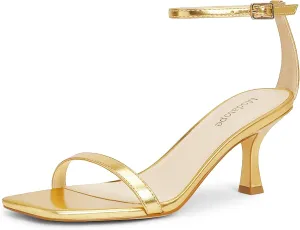 Modatope Womens Heeled Sandals Square Open Toe Kitten Heel Ankle Strap Heels for Women Daily Party Wedding Wear