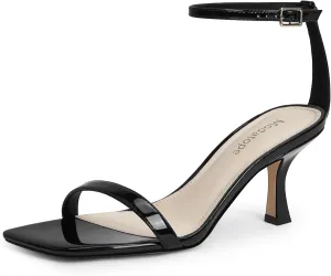 Modatope Womens Heeled Sandals Square Open Toe Kitten Heel Ankle Strap Heels for Women Daily Party Wedding Wear