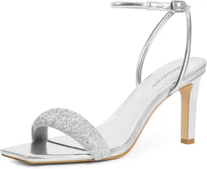Modatope Womens Heels Square Open Toe Strappy High Heels Ankle Strap Heeled Sandals for Women Party Wedding Daily Wear