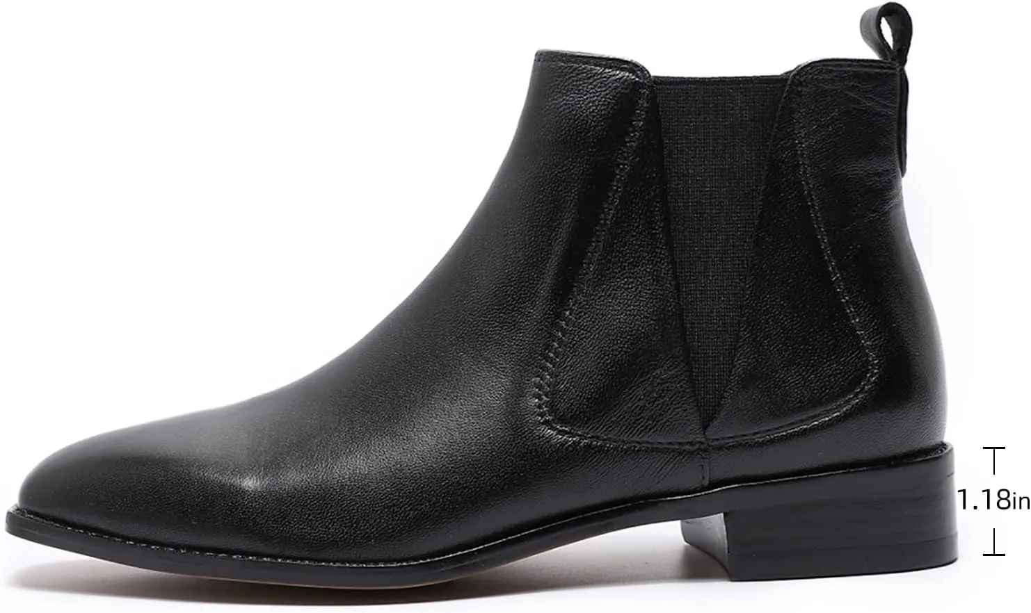 Mona flying Womens Classic Leather Chelsea Boot Low Heel Pull on Ankle Booties Square Toe
