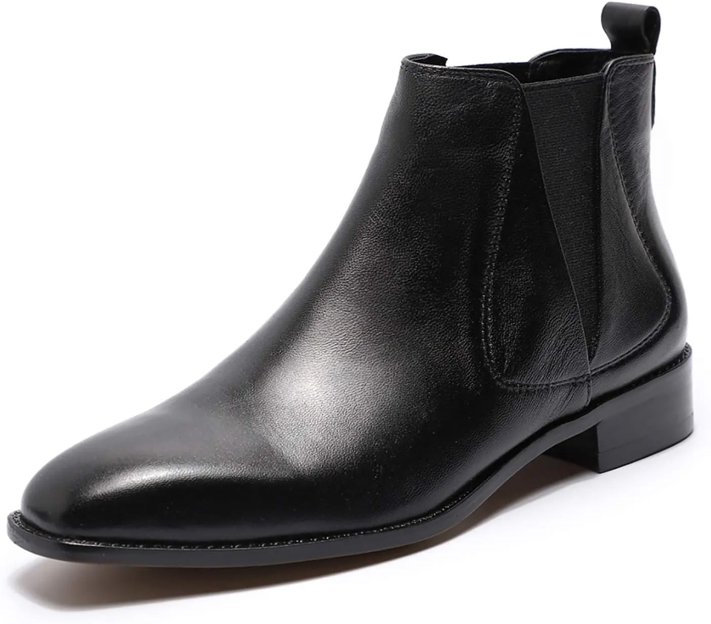 Mona flying Womens Classic Leather Chelsea Boot Low Heel Pull on Ankle Booties Square Toe