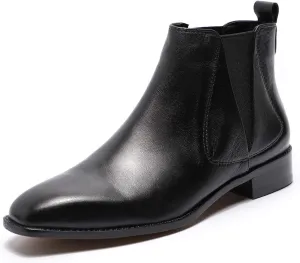 Mona flying Womens Classic Leather Chelsea Boot Low Heel Pull on Ankle Booties Square Toe
