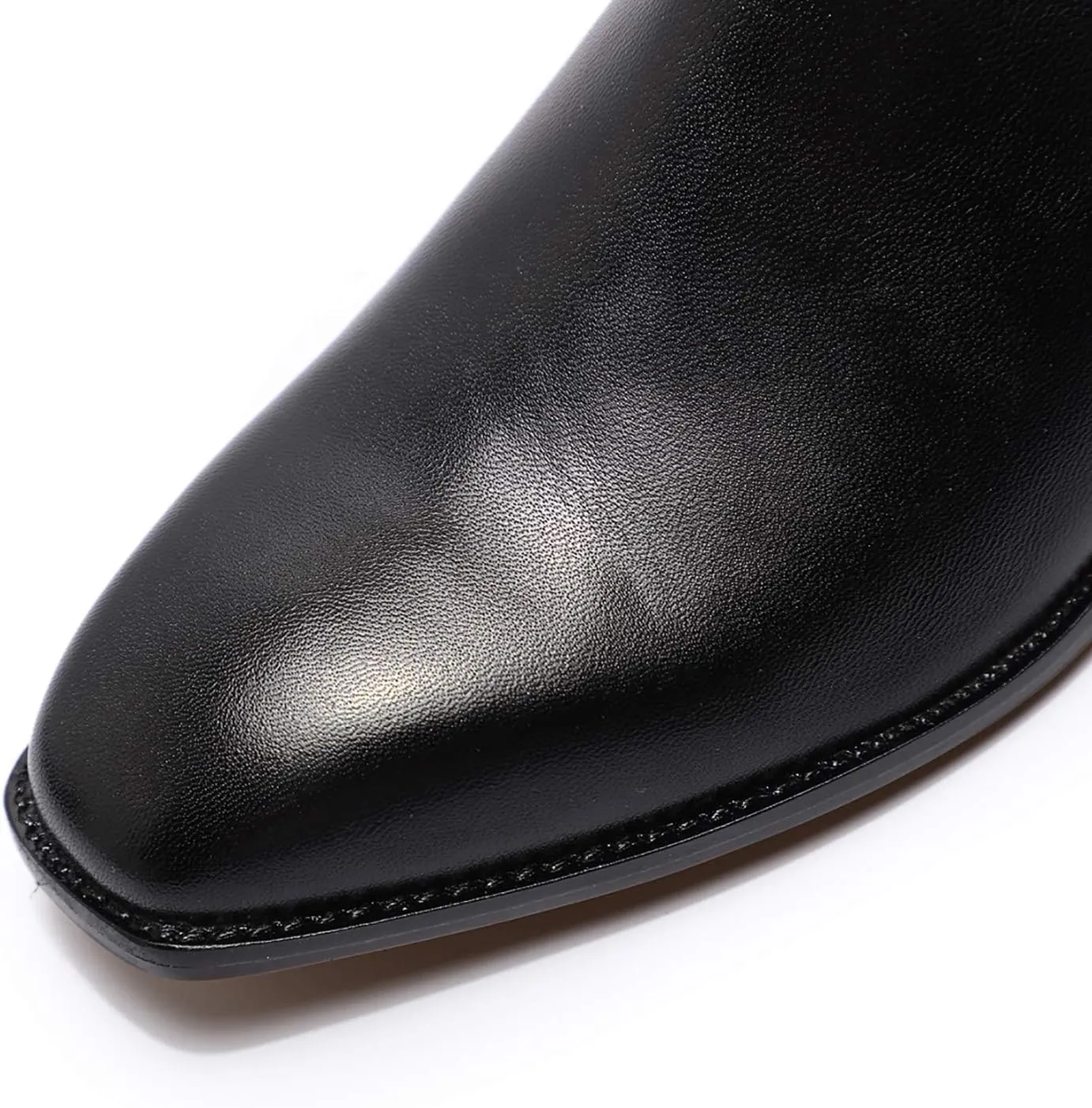 Mona flying Womens Classic Leather Chelsea Boot Low Heel Pull on Ankle Booties Square Toe