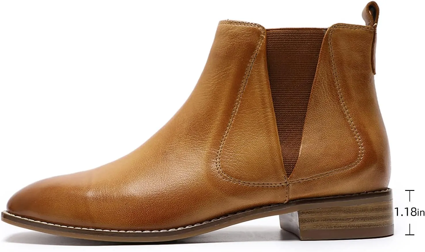 Mona flying Womens Classic Leather Chelsea Boot Low Heel Pull on Ankle Booties Square Toe