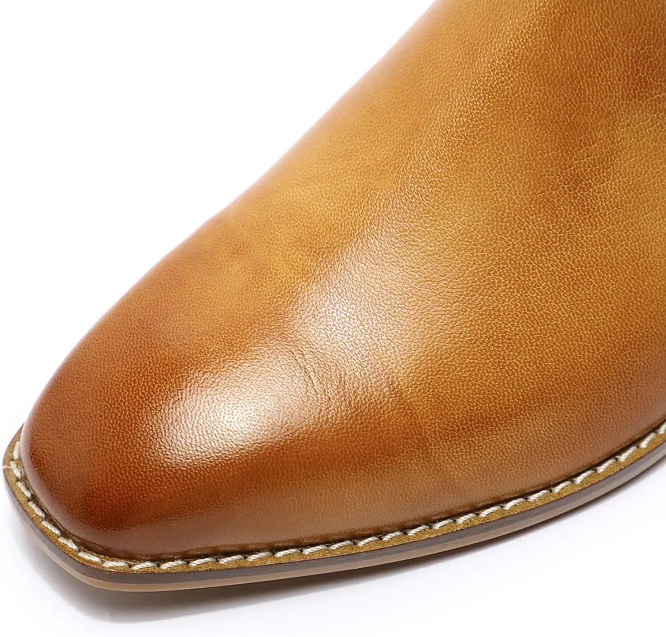 Mona flying Womens Classic Leather Chelsea Boot Low Heel Pull on Ankle Booties Square Toe
