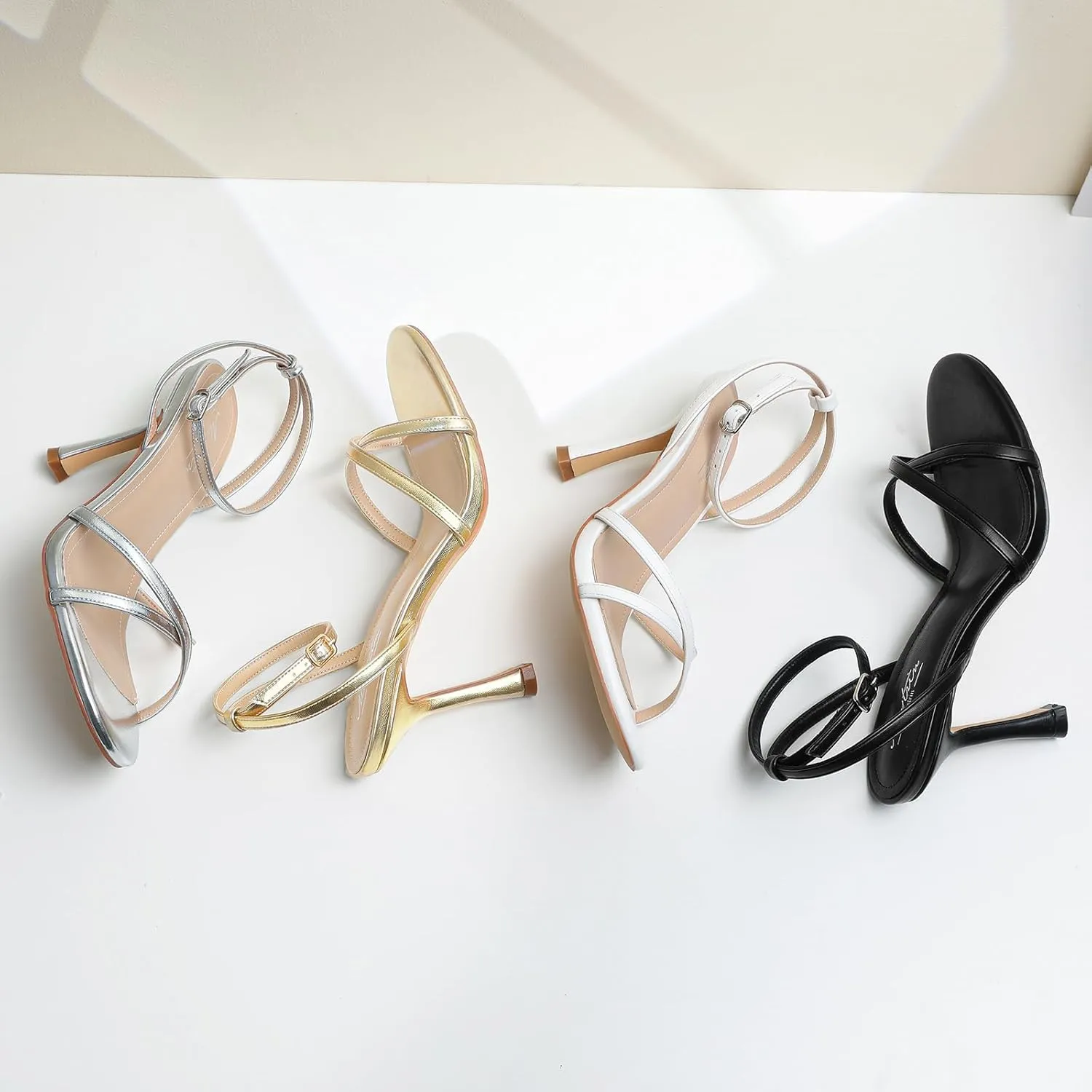 Mostrin Strappy Heels for Women Lace Up Ankle Strap Round Open Toe Stiletto High Heels Women's Heeled Sandals for Prom, Party, Daily