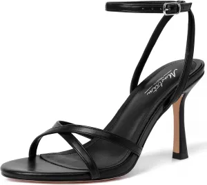 Mostrin Strappy Heels for Women Lace Up Ankle Strap Round Open Toe Stiletto High Heels Women's Heeled Sandals for Prom, Party, Daily