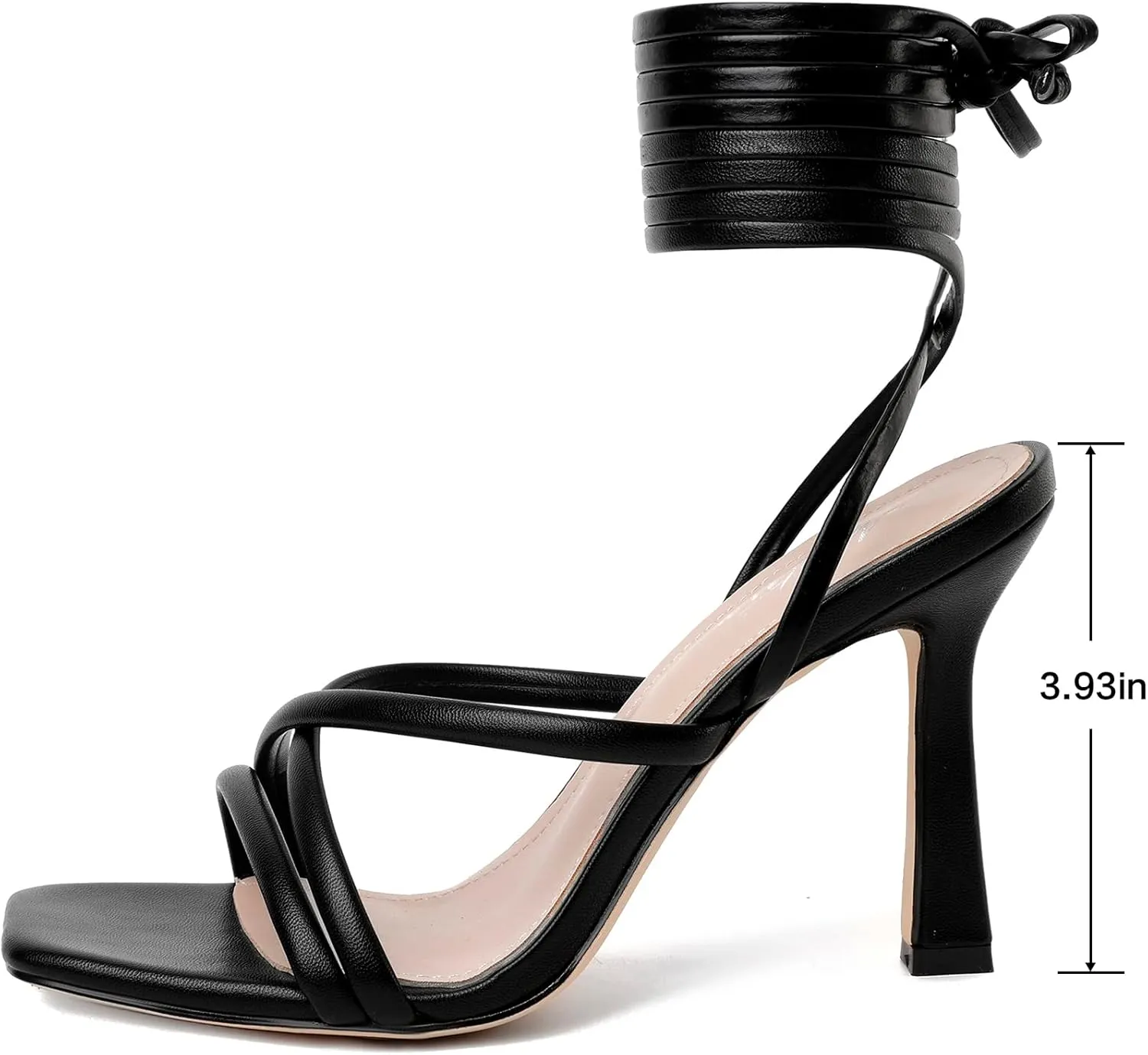 Mostrin Womens Sandals Strappy Heels for Women Lace Up Square Open Toe Heels Tie Up High Heeled Sandals for Prom, Party, Daily Wear