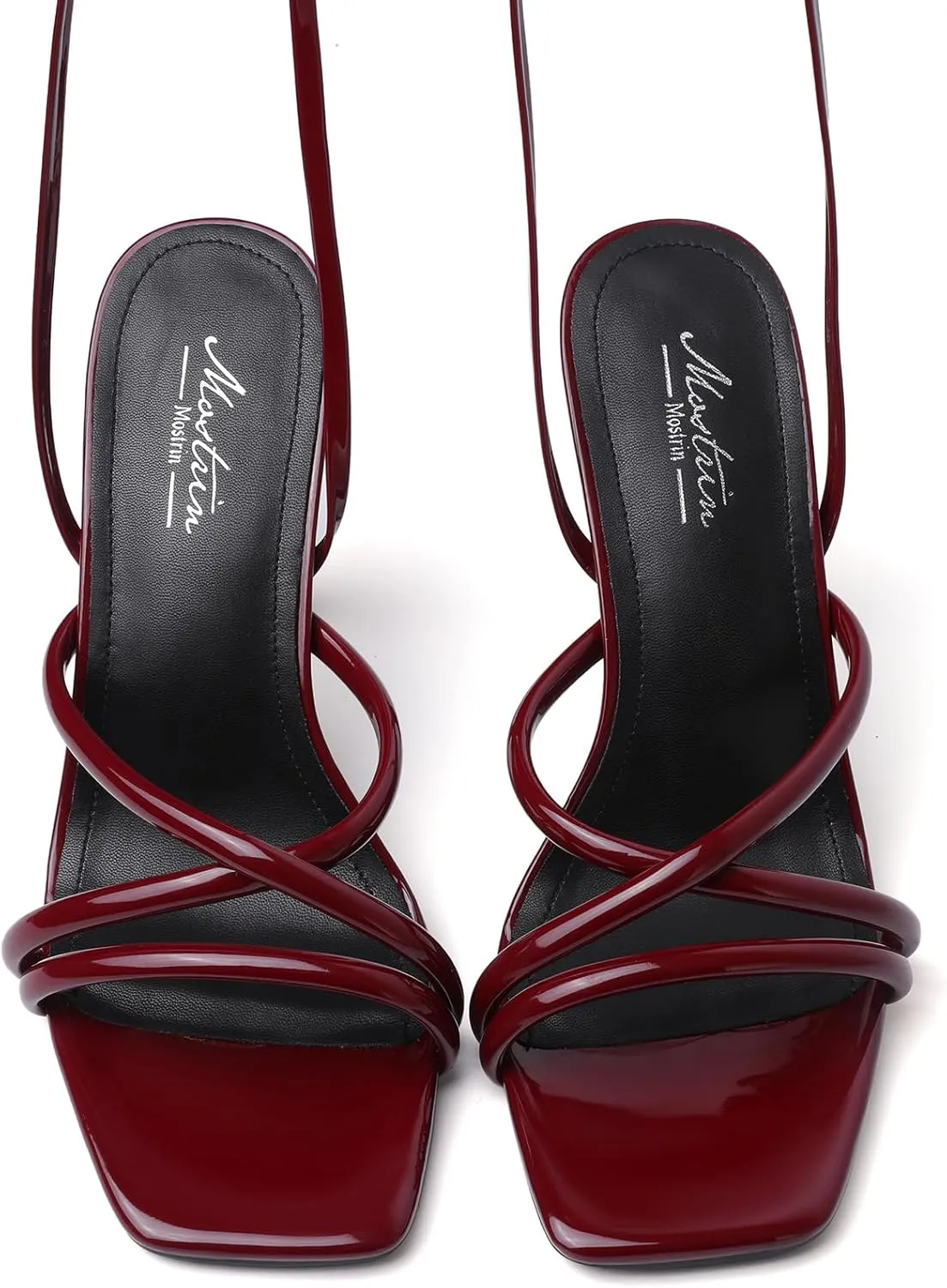 Mostrin Womens Sandals Strappy Heels for Women Lace Up Square Open Toe Heels Tie Up High Heeled Sandals for Prom, Party, Daily Wear
