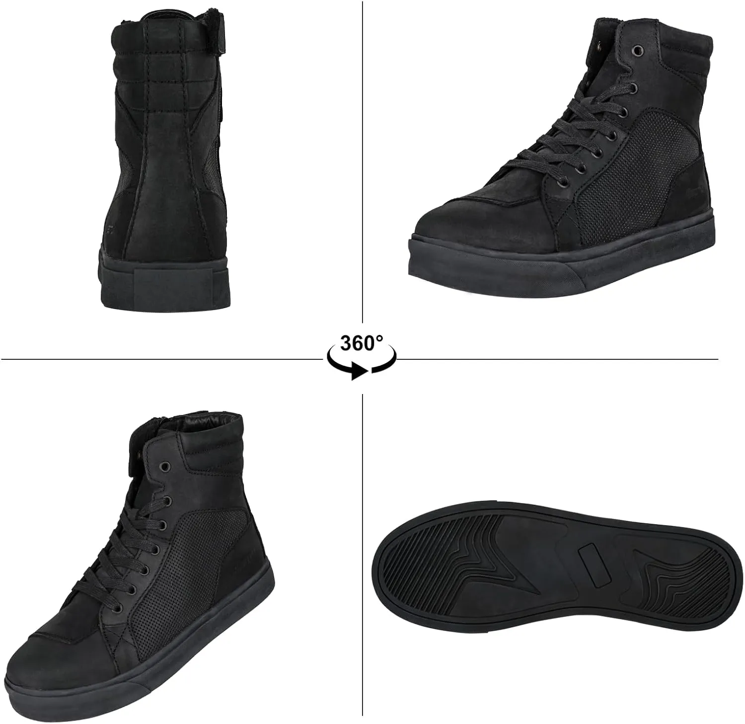 Motorcycle Boots Leather Breathable Street Riding Shoes with Ankle Support and Side Zipper