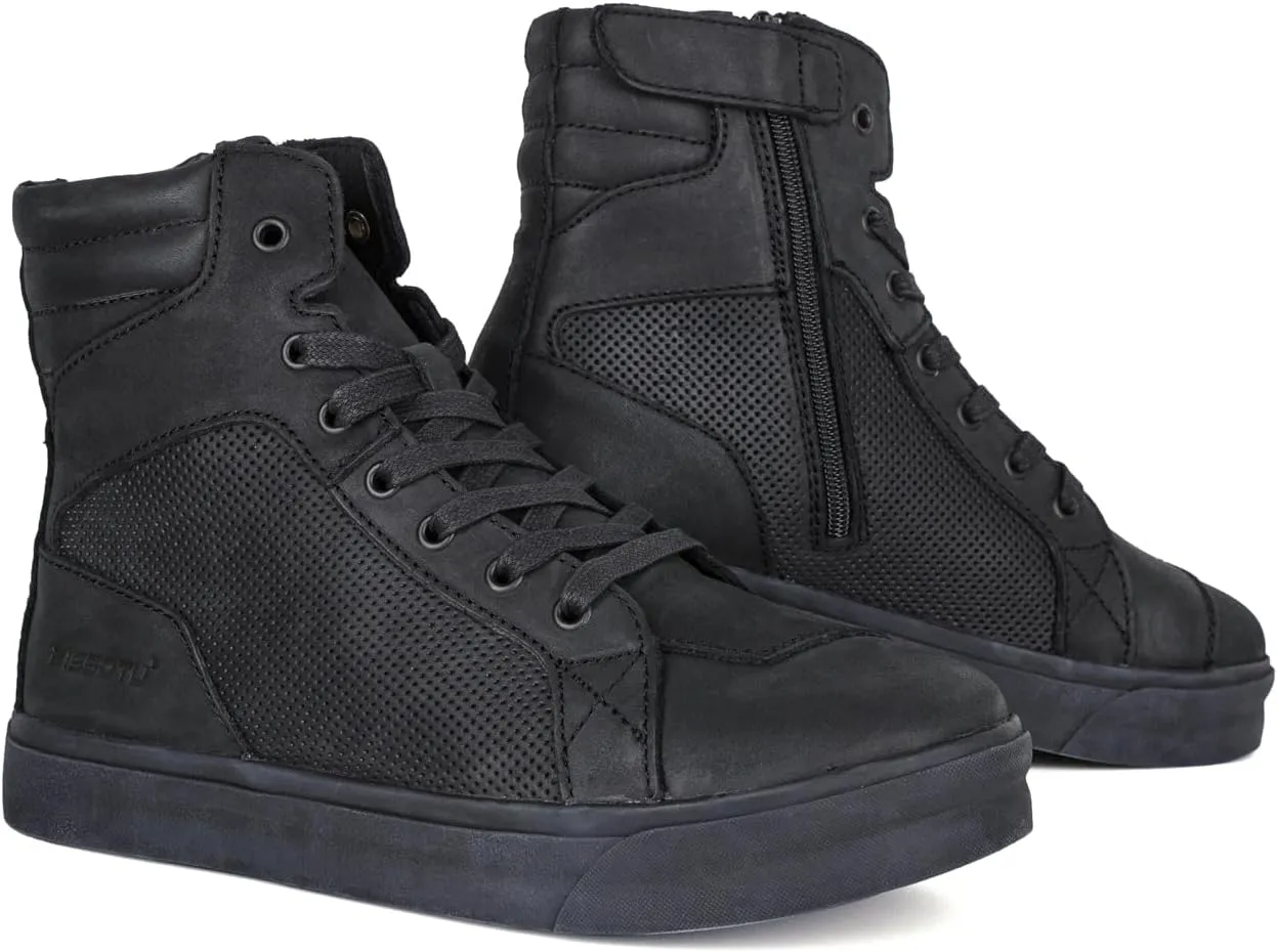 Motorcycle Boots Leather Breathable Street Riding Shoes with Ankle Support and Side Zipper