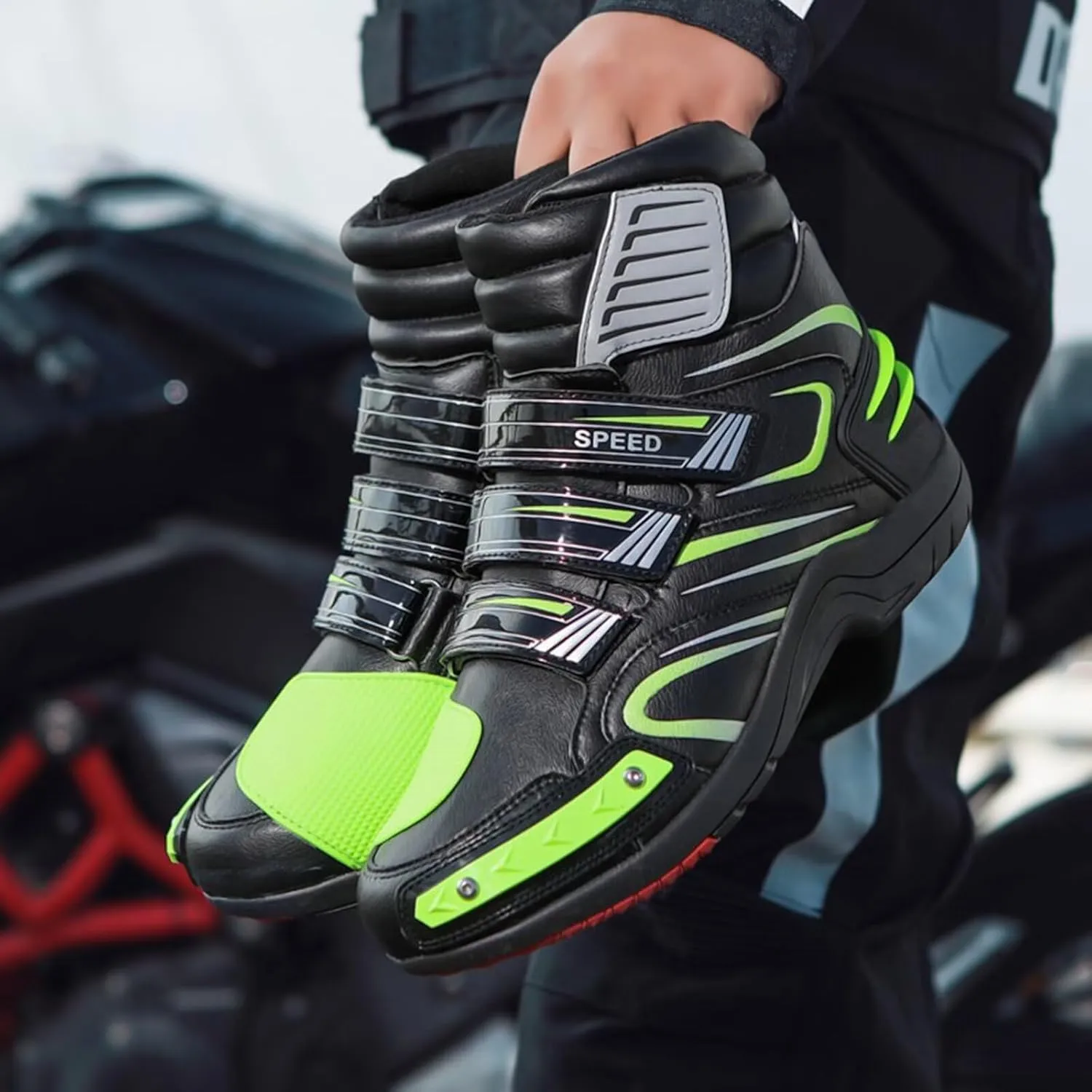 Motorcycle Shoes for Men Self-Adhesive Breathable Casual Road Street Motocross Protective Boots Extra Gear Shift Pad Waterproof Reflective Gear for Touring & Street