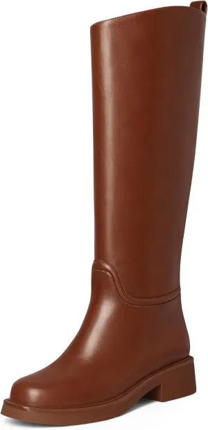 MUCCCUTE Knee High Boots for Women Chunky Low Block Heel Tall Boots Round Toe Comfort Long Fall Boots Pull On
