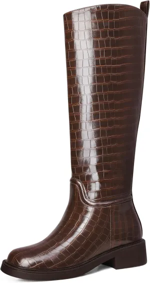 MUCCCUTE Knee High Boots for Women Chunky Low Block Heel Tall Boots Round Toe Comfort Long Fall Boots Pull On