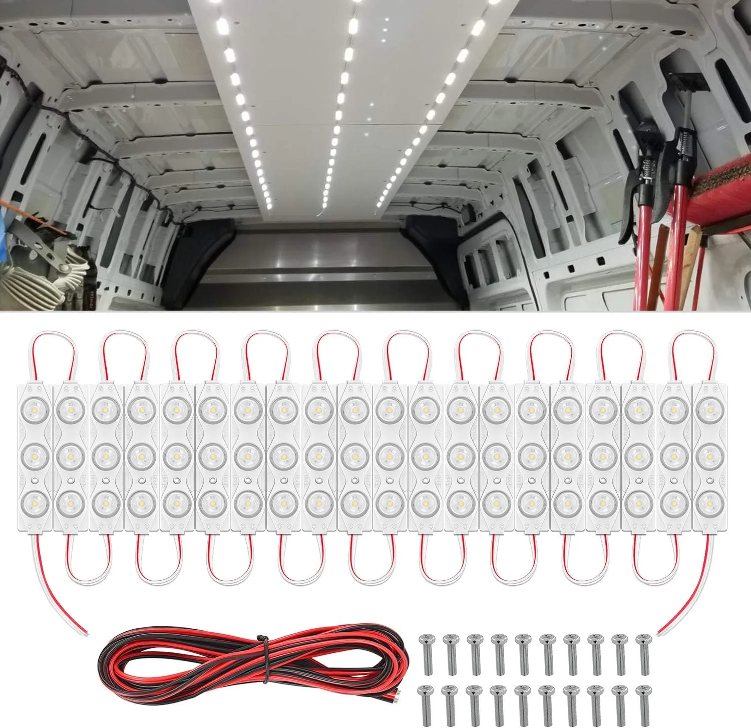 Nilight 60Leds Van Interior Light Kits 12V White Led Ceiling Lighting Kit for Truck Van RV Boats Caravans Trailers Lorries Transit 20 Modules (TL-39)