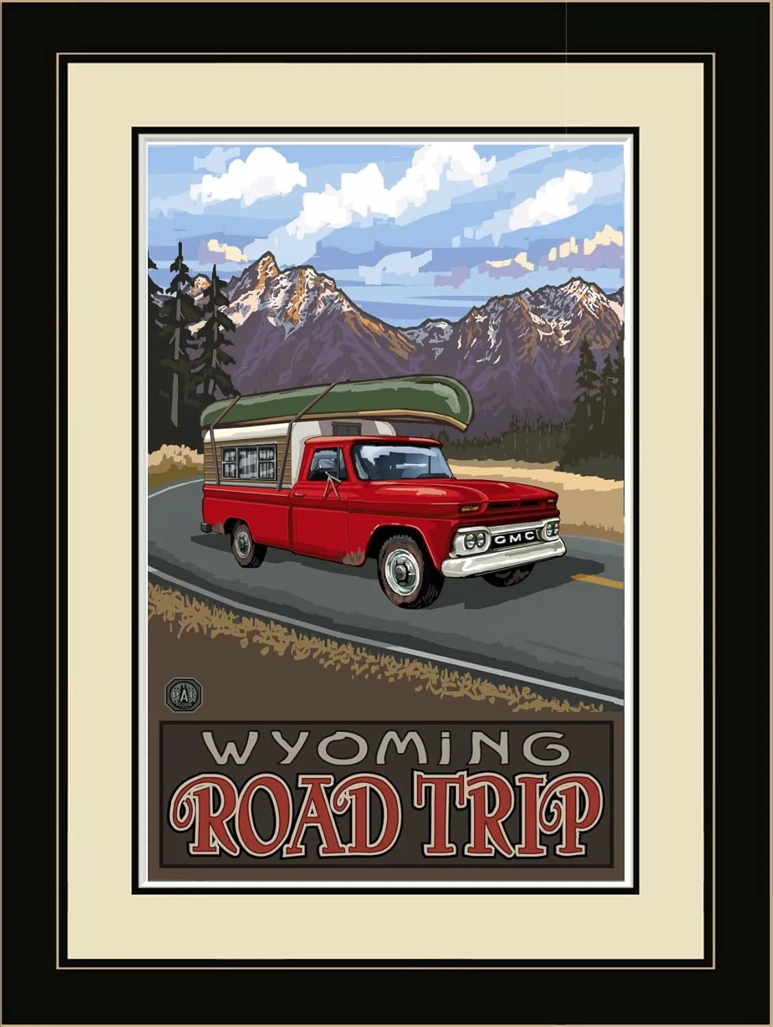 Northwest Art Mall PAL-0410 LFGDM PRTM Wyoming Pickup Road Trip Mountains Framed Wall Art by Artist Paul A. Lanquist, 20 by 26-Inch