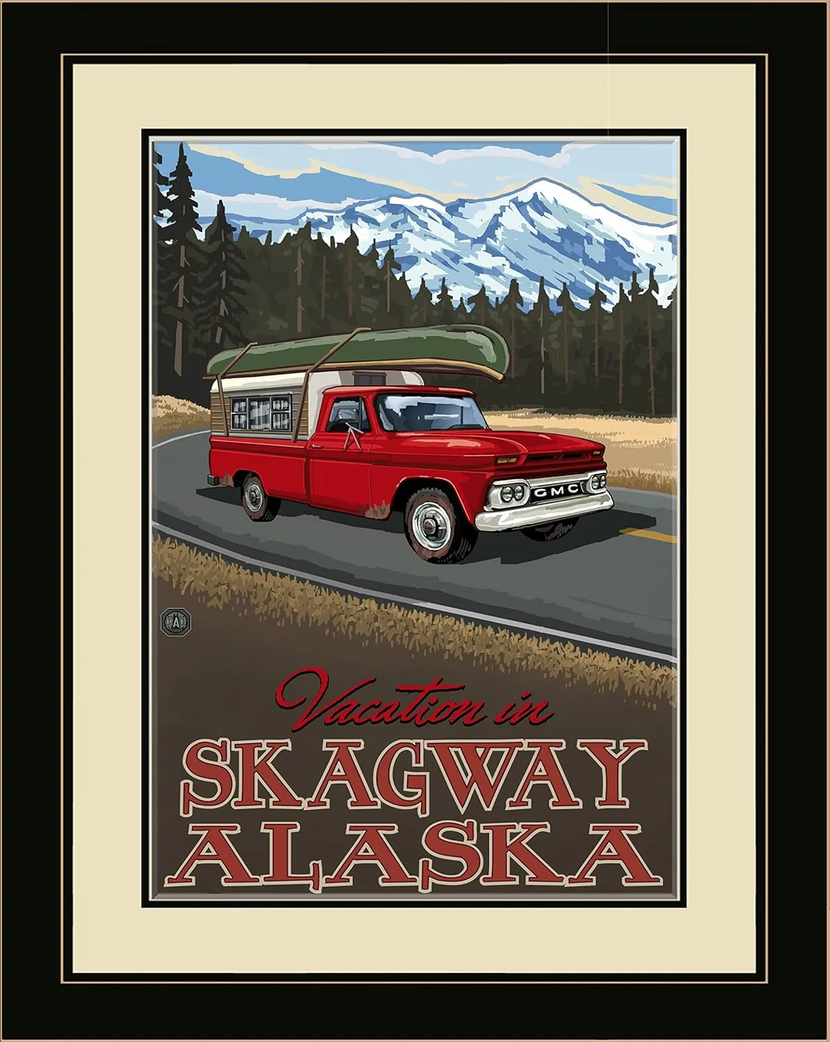 Northwest Art Mall PAL-2472 LFGDM PRTM Skagway Alaska Pickup Road Trip Snow Framed Wall Art by Artist Paul A. Lanquist, 20-Inch by 26-Inch