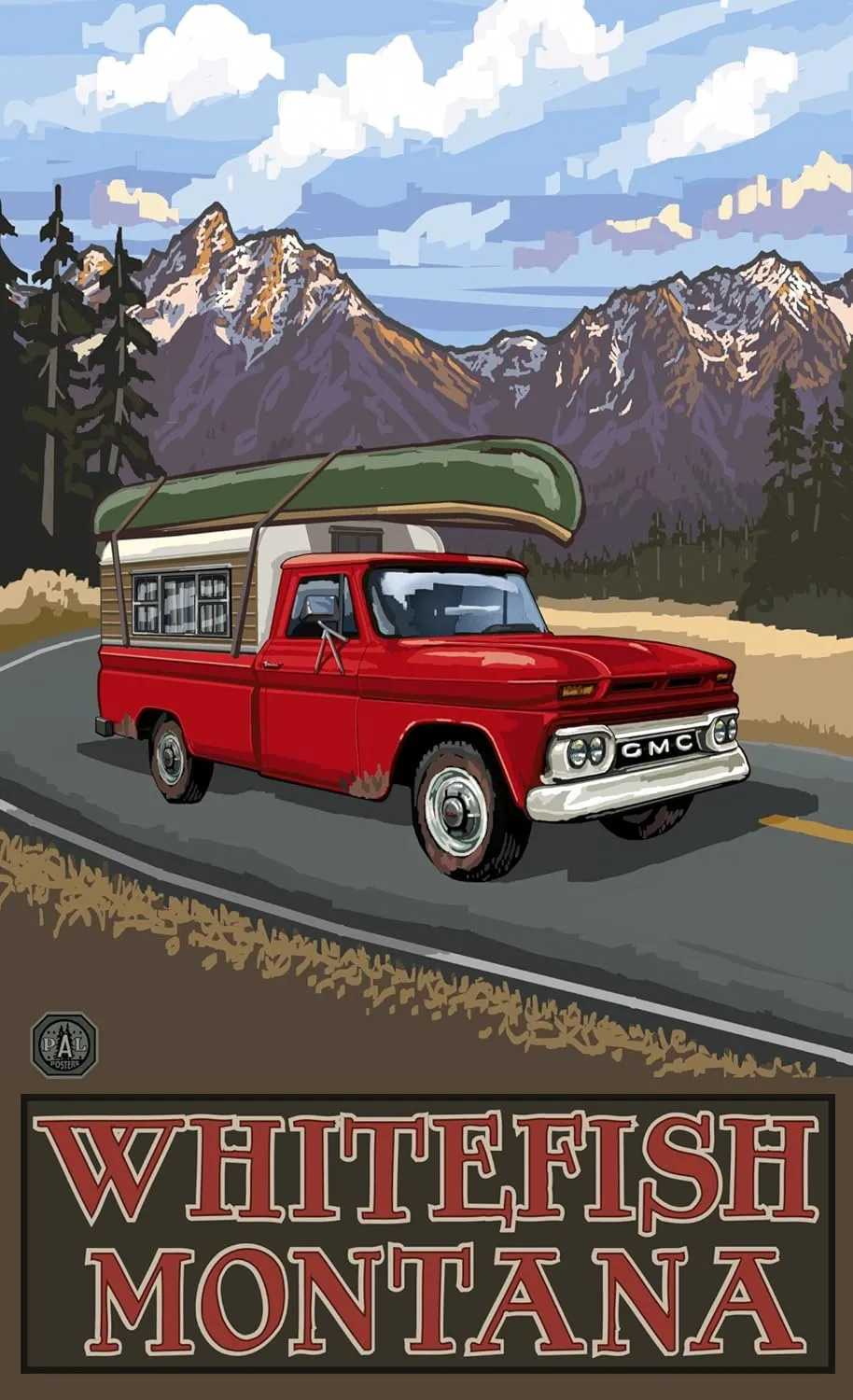 Northwest Art Mall PAL-6399 PRTM Whitefish Montana Pickup Road Trip Mountains 11x17 Print by Artist Paul A. Lanquist