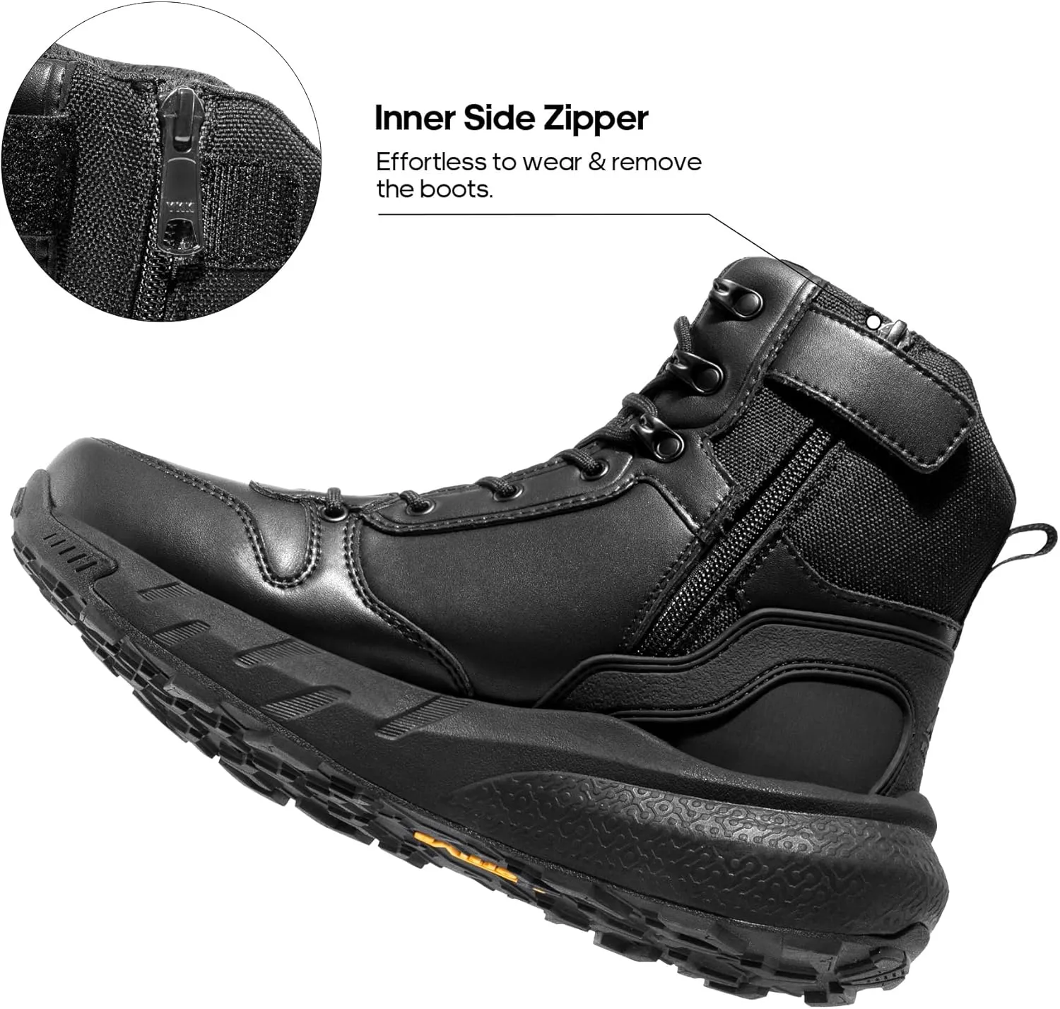NORTIV 8 Men's Military Tactical Boot Lightweight Comfortable Boots for Work All Day Side Zipper Motorcycle Combat Hiking Boots 8 Inches Metrostrike