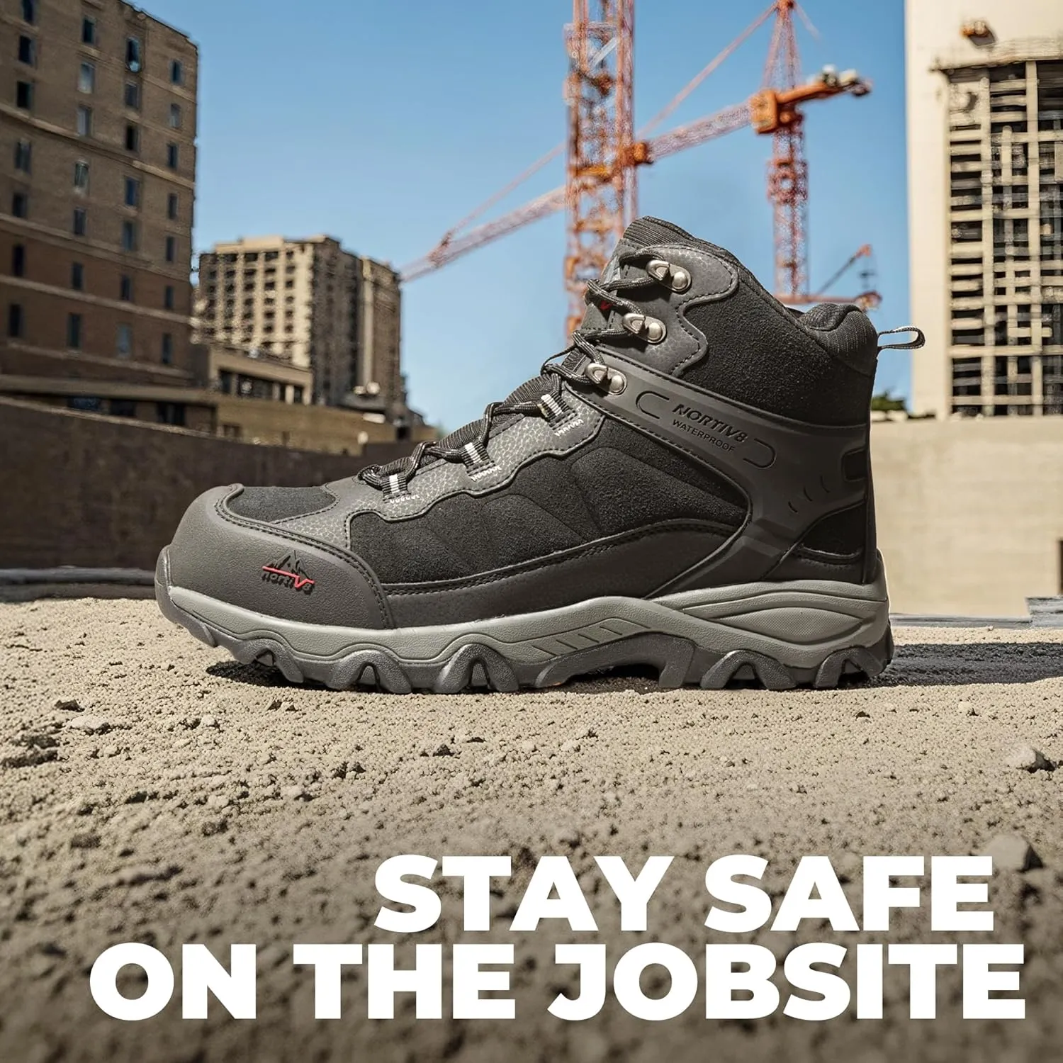 NORTIV 8 Waterproof Steel Toe Boots for Men Slip Resistant Safety Industrial Boots