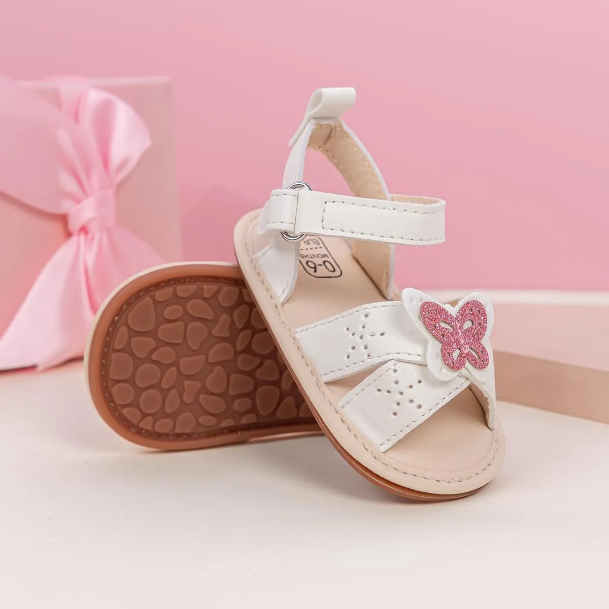 Oamico Baby Girl Sandals Infant Soft Anti-Slip Rubber Sole Casual Beach Sandals Newborn Bowknot Outdoor First Walker Summer Shoes for Baby Girls Flat Sandal