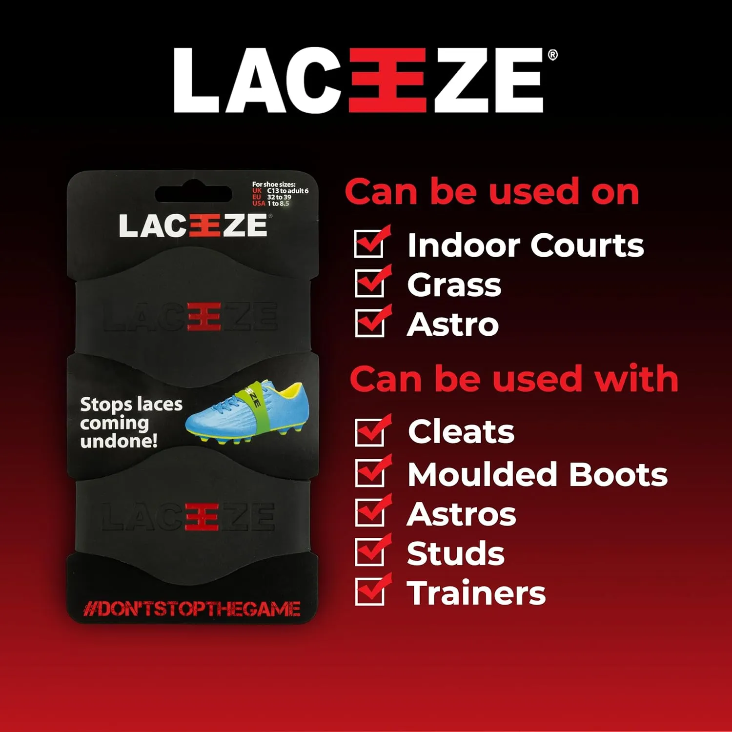 Original Bands Fits shoe size 1-7 USA keeps laces tied during sport, soccer, rugby, field hockey