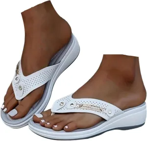 Orthopedic Platform Wedge Flip Flops for Women 2025 Summer Open Toe Dressy Comfortable Lightweight Sandals Beach Bohemia Casual Fashionable Outdoor Walking Slides Shoes with Arch Support