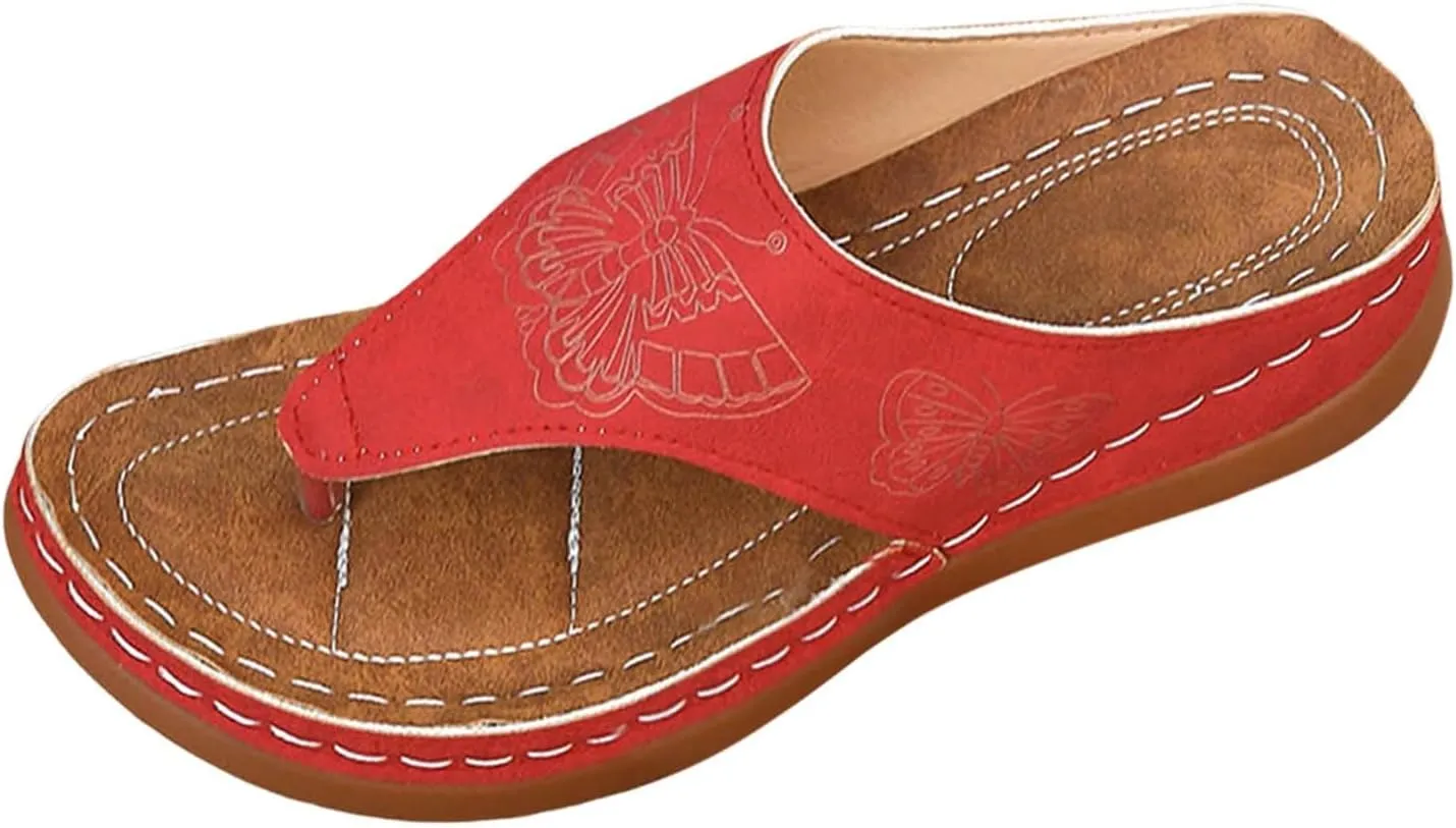 Orthopedic Wedge Flip Flops for Women Summer Dressy 2025 Summer Casual Open Toe Pattern Print Fashion Non Slip Slingback Silppers Wedge Beach Travel Walking Comfortable Sandals with Arch Support