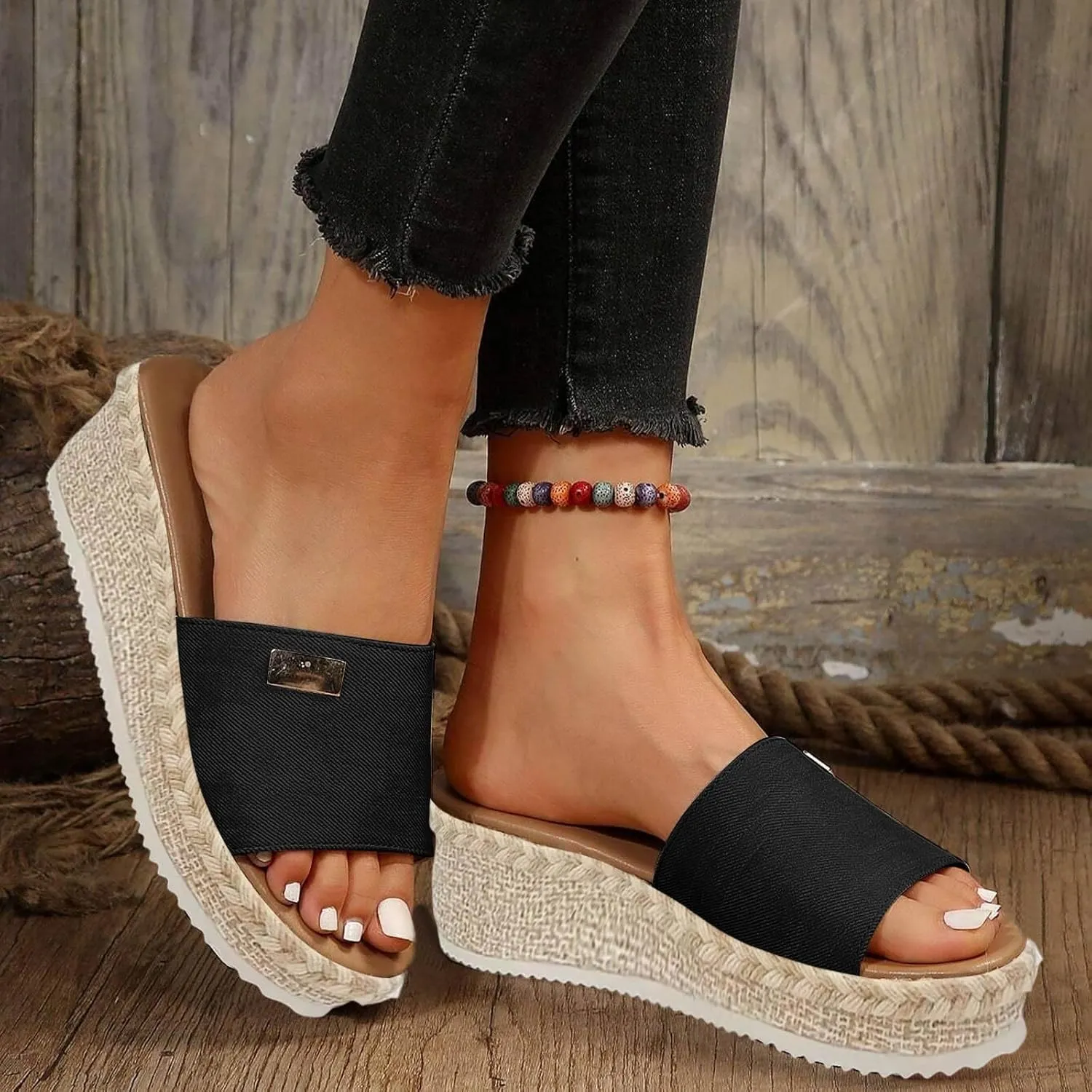 Orthopedic Wedge Sandals for Women 2025 Dressy Summer Casual Open Toe Espadrilles Beach Boho Shoes Comfortable Outdoor Fashion Slip on Orthotic Cushion Slide Shoes for Daily Wear