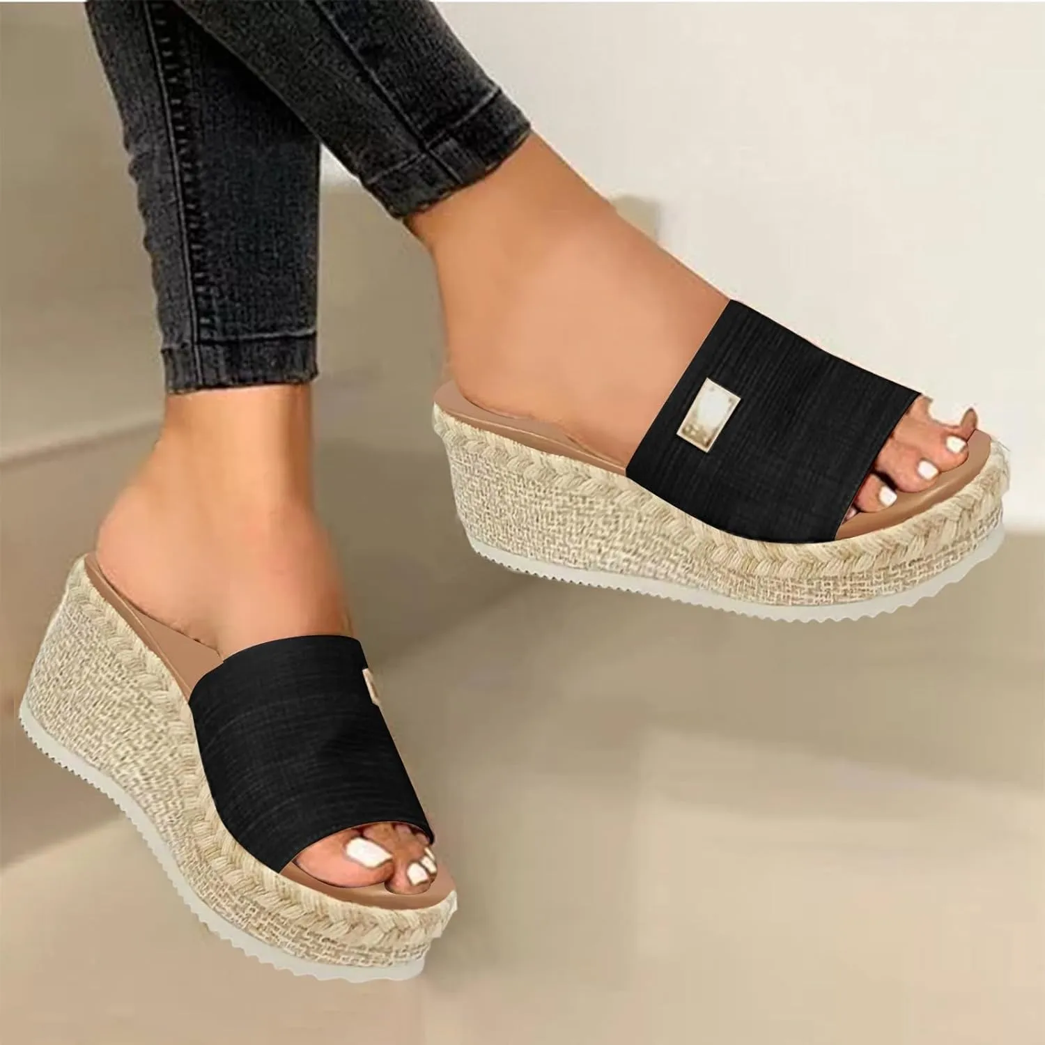 Orthopedic Wedge Sandals for Women 2025 Dressy Summer Casual Open Toe Espadrilles Beach Boho Shoes Comfortable Outdoor Fashion Slip on Orthotic Cushion Slide Shoes for Daily Wear