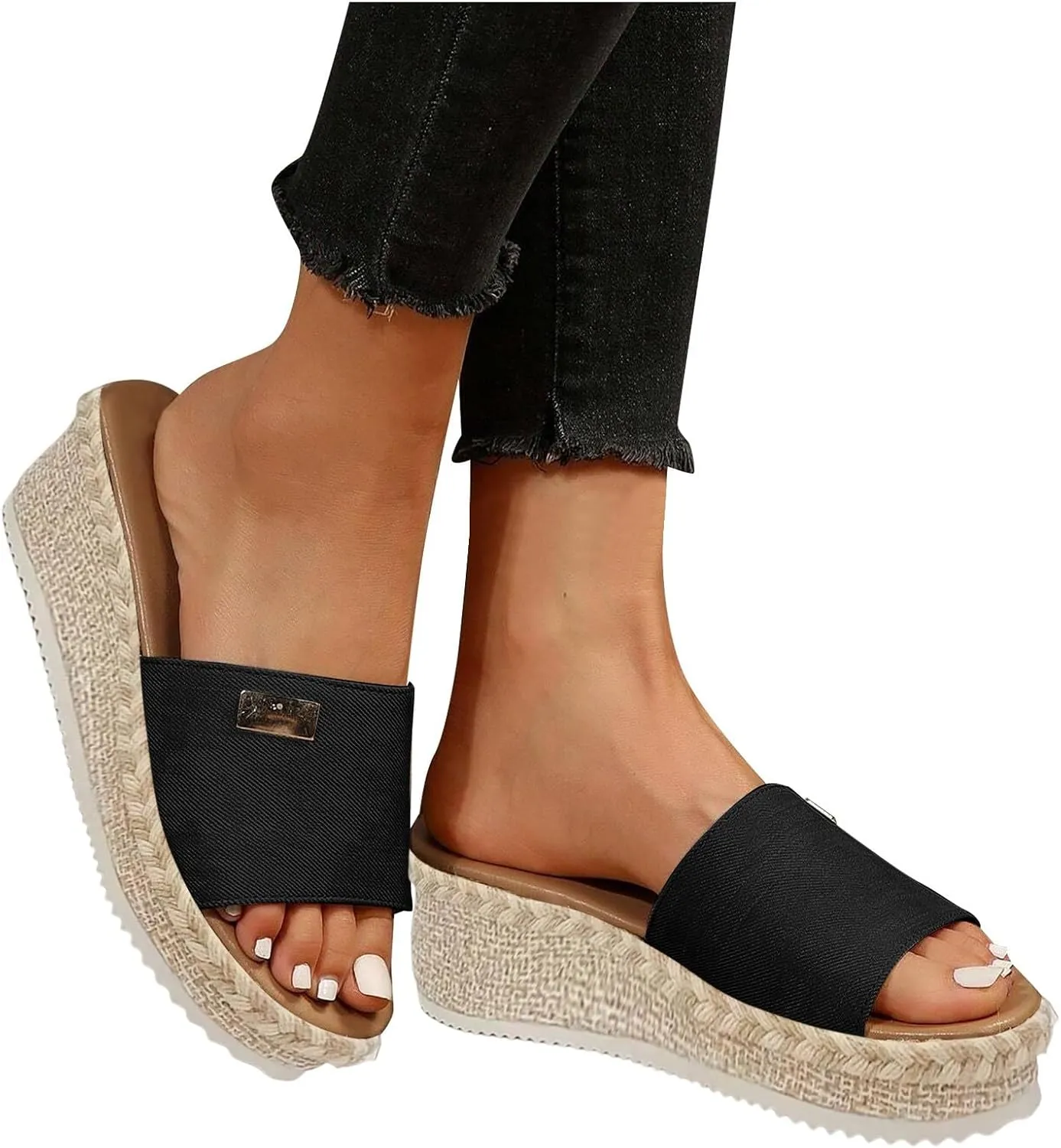 Orthopedic Wedge Sandals for Women 2025 Dressy Summer Casual Open Toe Espadrilles Beach Boho Shoes Comfortable Outdoor Fashion Slip on Orthotic Cushion Slide Shoes for Daily Wear