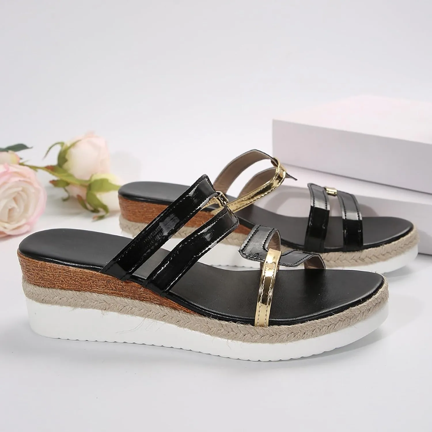Orthopedic Wedge Sandals for Women 2025,Orthopedic Espadrilles Open Toe Slip On Ankle Strap Slippers Lightweight Comfortable Non Slip Beach Vacation Outdoor Prom Party Dress Shoes