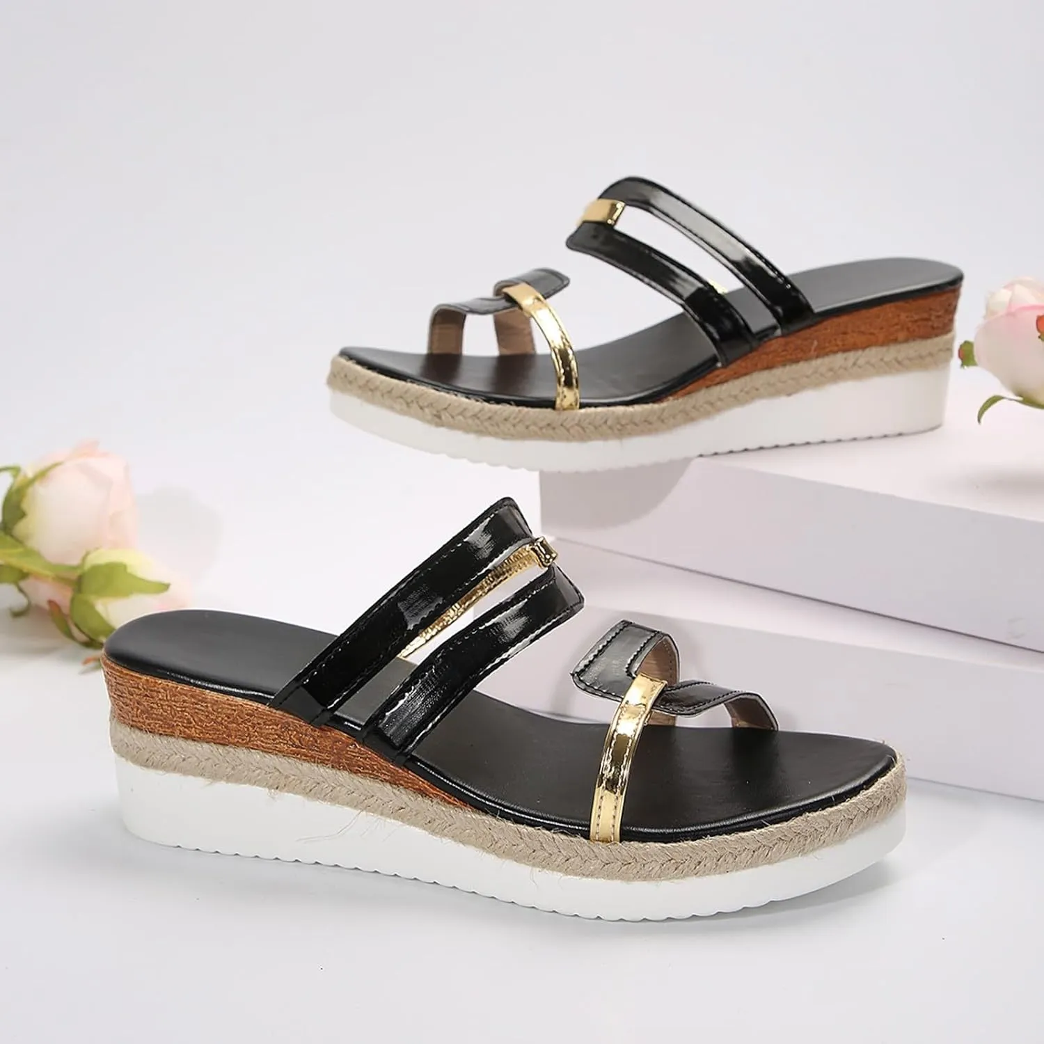 Orthopedic Wedge Sandals for Women 2025,Orthopedic Espadrilles Open Toe Slip On Ankle Strap Slippers Lightweight Comfortable Non Slip Beach Vacation Outdoor Prom Party Dress Shoes
