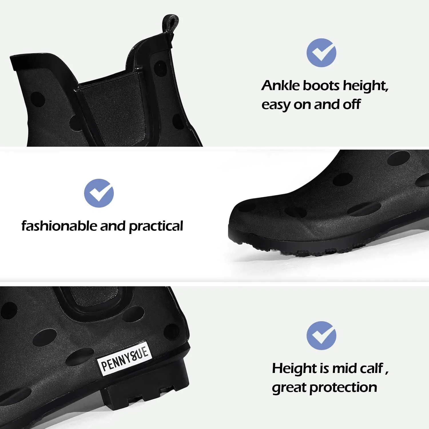 PENNYSUE Women's Ankle Rain Boots Waterproof Short Chelsea Booties Outdoor Garden Work Shoes Anti Slip