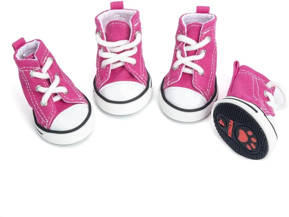 Pet Sports Dog Shoes, Puppy Canvas Sports Shoes, Non Slip Casual Shoes, Outdoor Adventure Non Slip Boots, and Sports hot Road Protection Dog and cat paw Protective Covers, 4PCS (Pink, 5#)