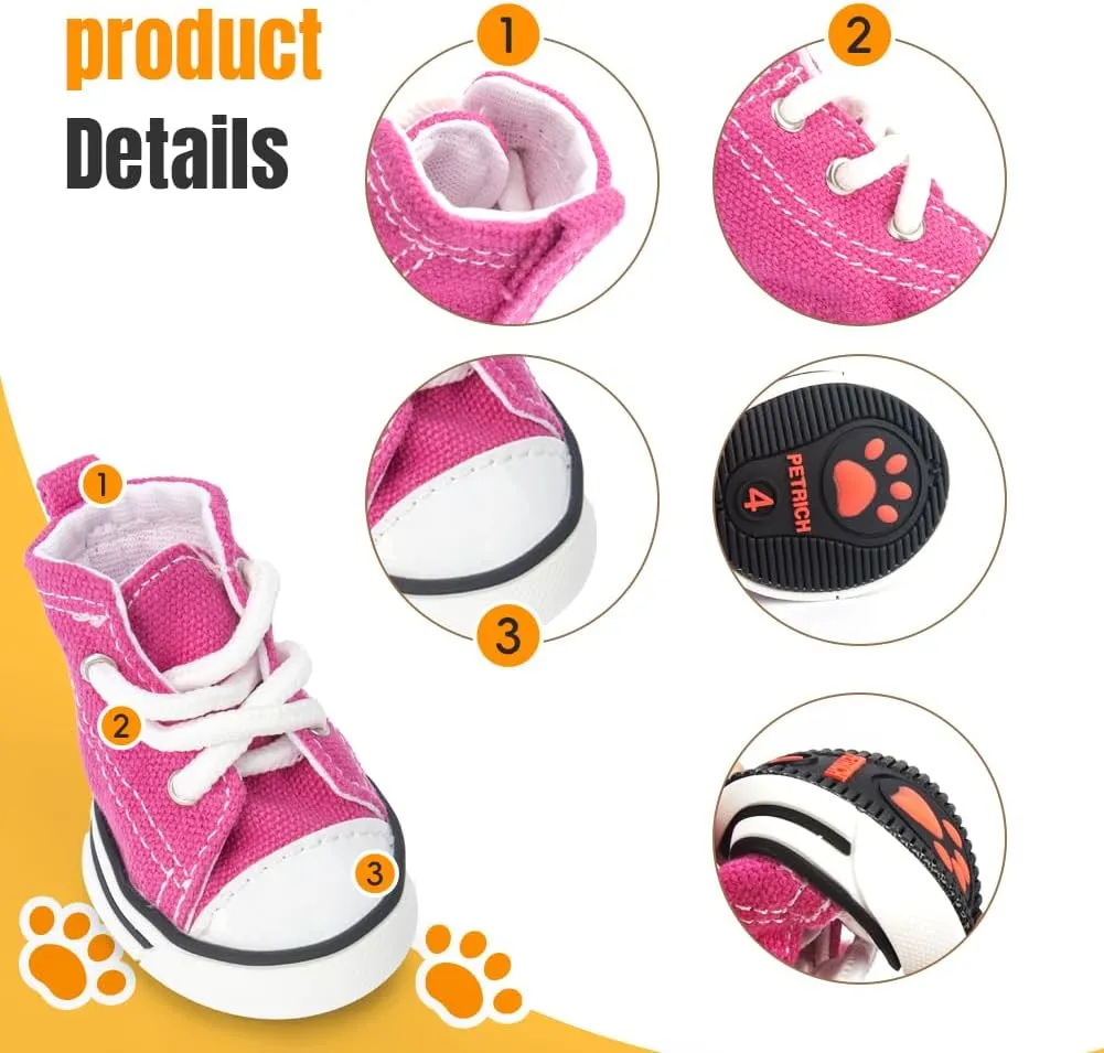 Pet Sports Dog Shoes, Puppy Canvas Sports Shoes, Non Slip Casual Shoes, Outdoor Adventure Non Slip Boots, and Sports hot Road Protection Dog and cat paw Protective Covers, 4PCS (Pink, 5#)