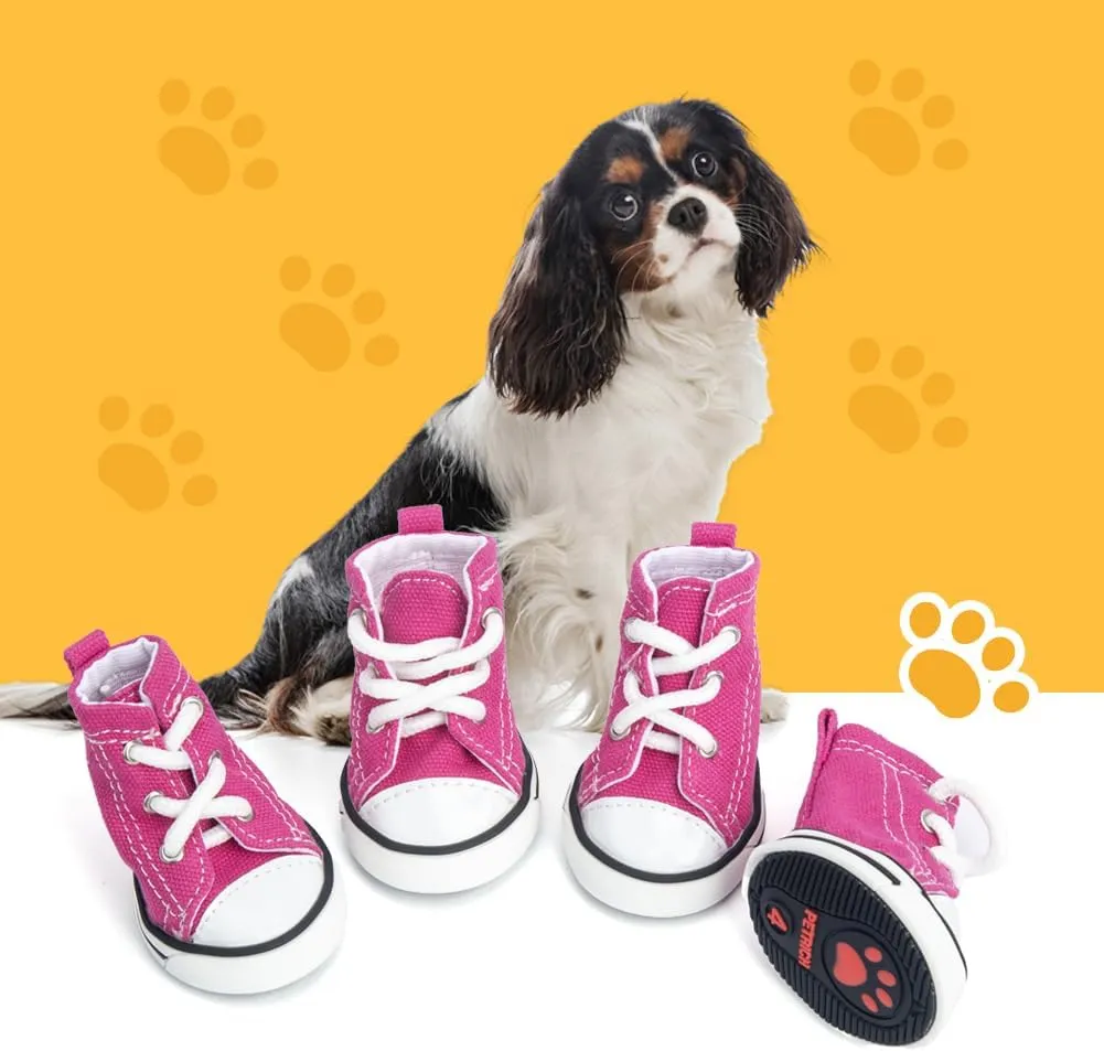 Pet Sports Dog Shoes, Puppy Canvas Sports Shoes, Non Slip Casual Shoes, Outdoor Adventure Non Slip Boots, and Sports hot Road Protection Dog and cat paw Protective Covers, 4PCS (Pink, 5#)