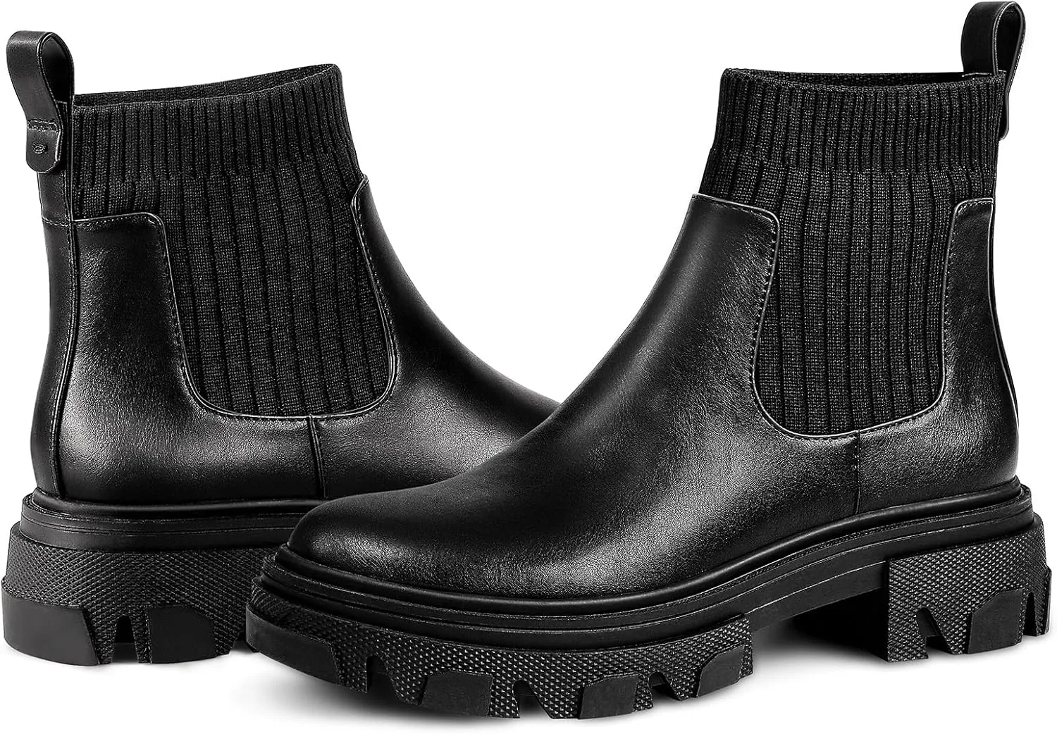 PIZZ ANNU Women's ClEARY Fashion Chelsea Boots Platform Lug Sole Combat Casual Elastic Chunky Heel Ankle Booties Shoes