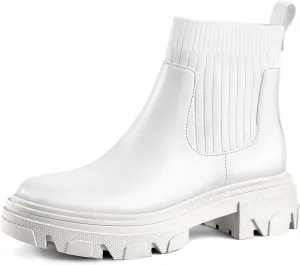 PIZZ ANNU Women's ClEARY Fashion Chelsea Boots Platform Lug Sole Combat Casual Elastic Chunky Heel Ankle Booties Shoes
