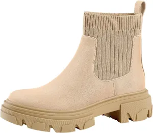 PIZZ ANNU Women's ClEARY Fashion Chelsea Boots Platform Lug Sole Combat Casual Elastic Chunky Heel Ankle Booties Shoes