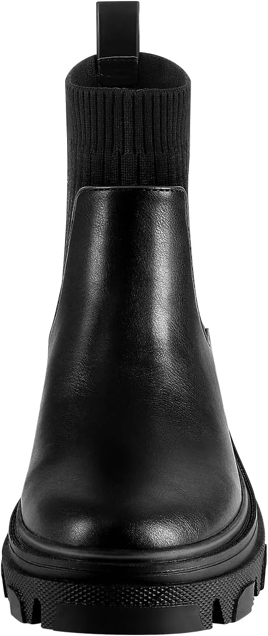 PIZZ ANNU Women's ClEARY Fashion Chelsea Boots Platform Lug Sole Combat Casual Elastic Chunky Heel Ankle Booties Shoes