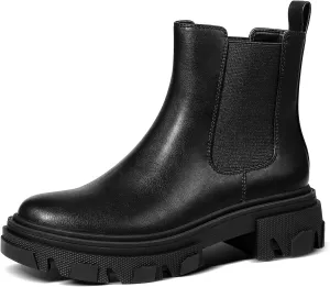PIZZ ANNU Women's Dani Platform Chelsea Boots Fashion Lug Sole Combat Chunky Block Heel Slip on Elastic Gore Ankle Booties Shoes