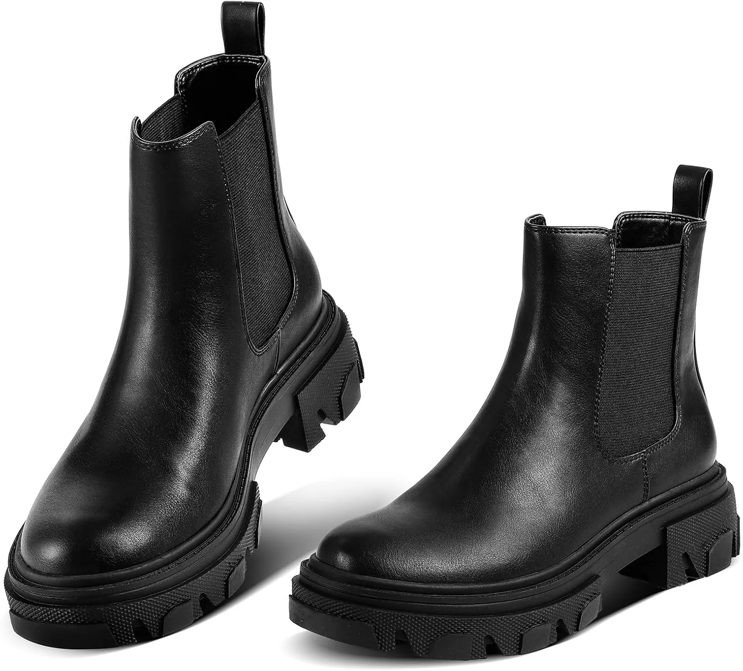 PIZZ ANNU Women's Dani Platform Chelsea Boots Fashion Lug Sole Combat Chunky Block Heel Slip on Elastic Gore Ankle Booties Shoes