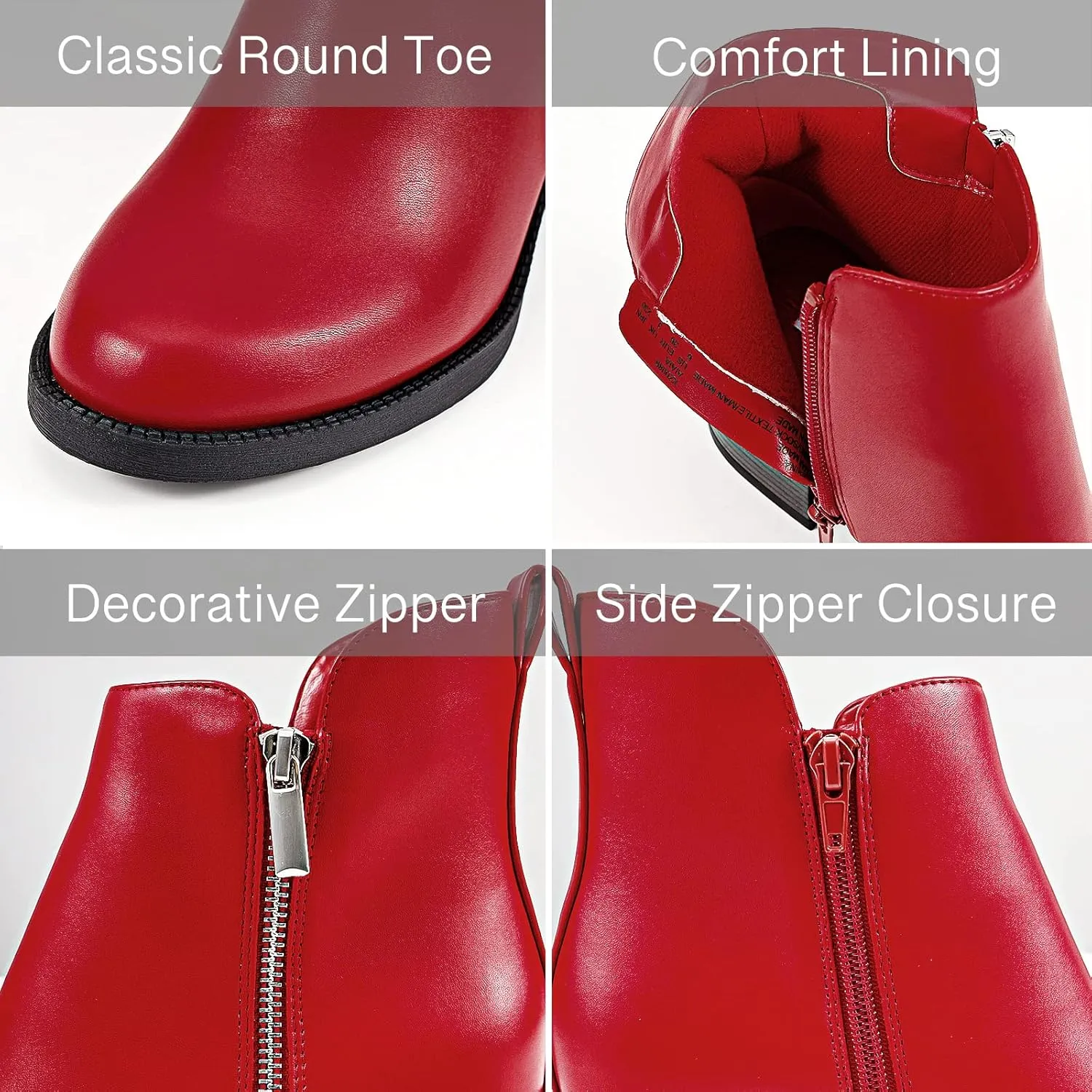 PIZZ ANNU Women's Fashion Ankle Boots Round Toe Low Chunky Block Heel Non-Slip Comfortable Short Boots Side Zipper Booties Shoes