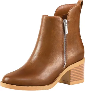PIZZ ANNU Women's Fashion Ankle Boots Round Toe Low Chunky Block Heel Non-Slip Comfortable Short Boots Side Zipper Booties Shoes