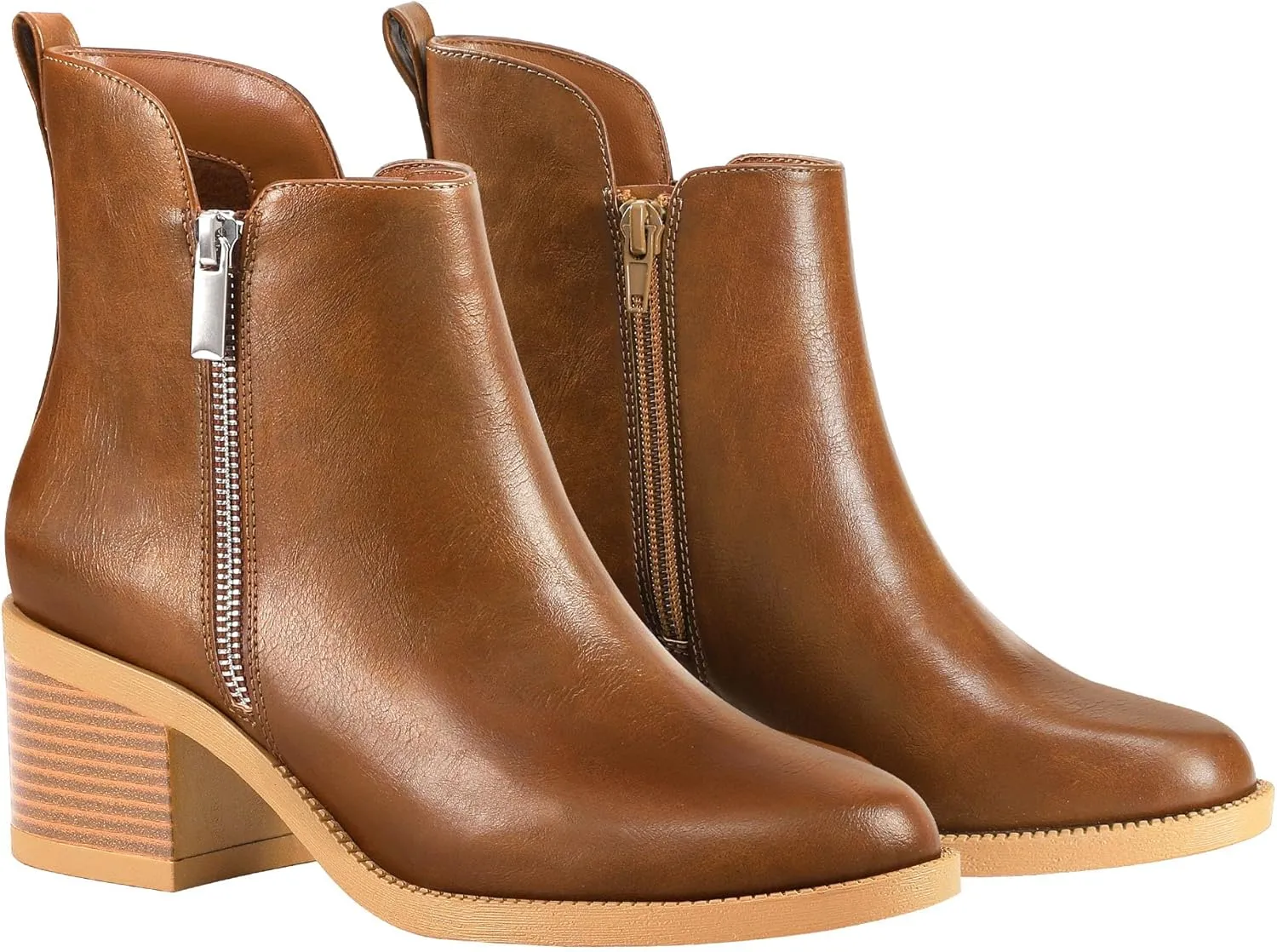 PIZZ ANNU Women's Fashion Ankle Boots Round Toe Low Chunky Block Heel Non-Slip Comfortable Short Boots Side Zipper Booties Shoes