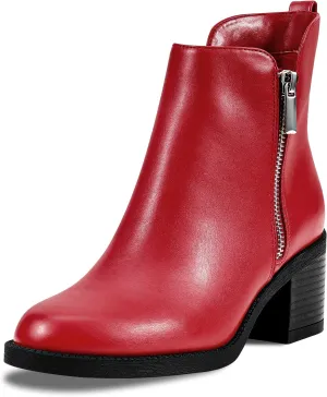 PIZZ ANNU Women's Fashion Ankle Boots Round Toe Low Chunky Block Heel Non-Slip Comfortable Short Boots Side Zipper Booties Shoes